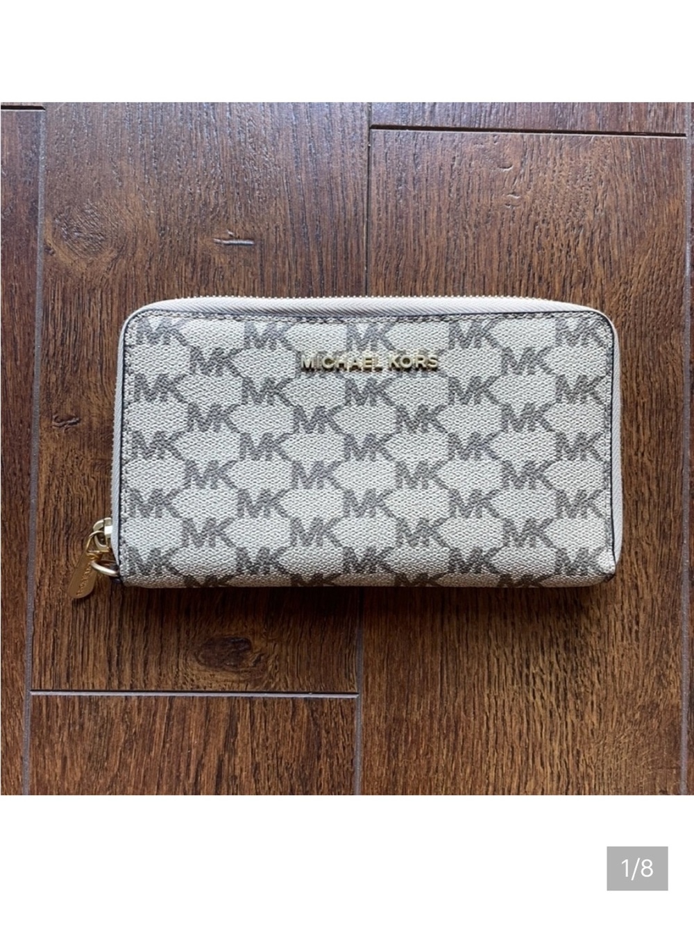 New Michael Kors Zip Around Monogram Wallet. Red Lining.
